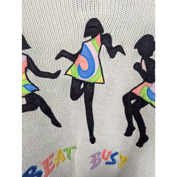 Vintage No Jeans Sweater Cardigan Jacket Graphic Patches Hip Hop Flower Power - Picture 7 of 14